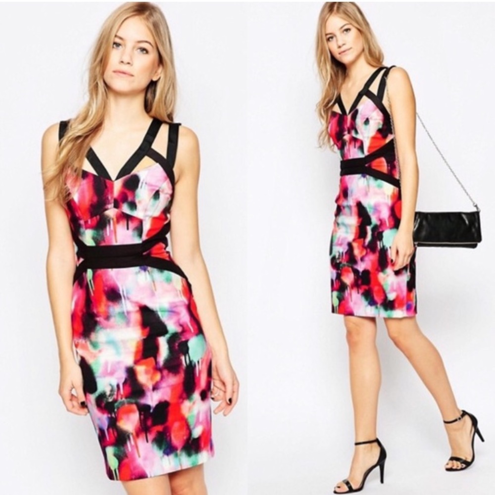 FRENCH CONNECTION Miami Graffiti Strappy Cut Out Dress Size 8